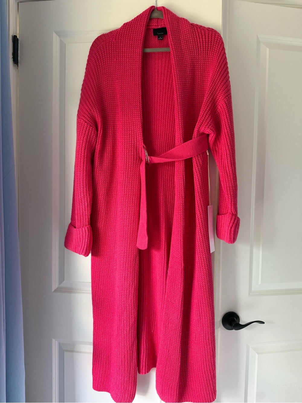 Lumiere Long Open-Front Ribbed Cardigan - Hot Pink